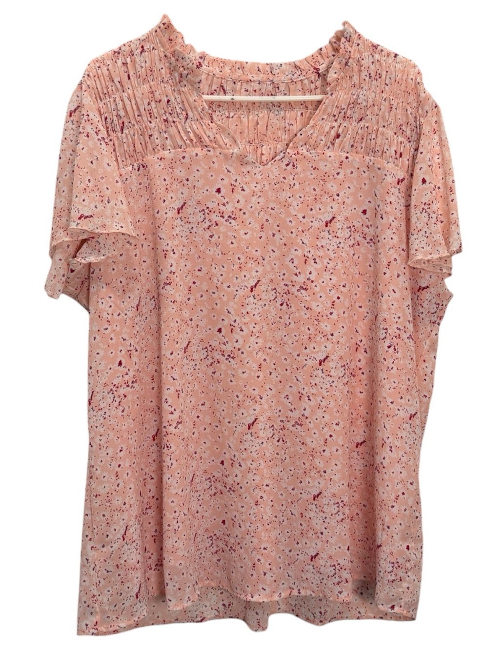 Floral Top Blouse Pink Smocking Flutter Sleeves Lined 2XL Plus Size - Picture 5 of 11